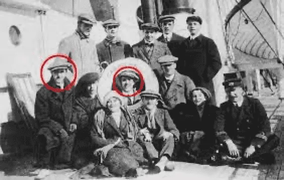 Stan Laurel and Charlie Chaplin on deck, 1910