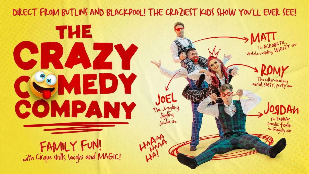 Crazy Comedy Company poster with Joel, Romy, Matt and Jordan