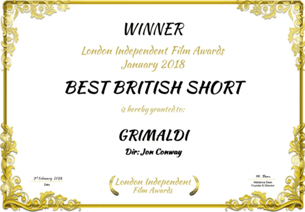 Grimaldi award certificate