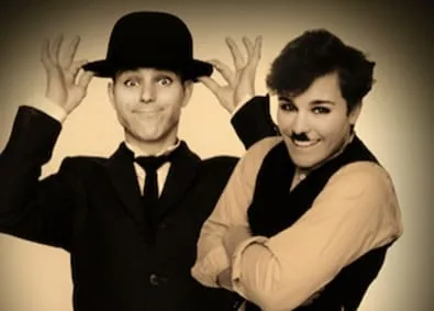 Laurel and Chaplin in sepia
